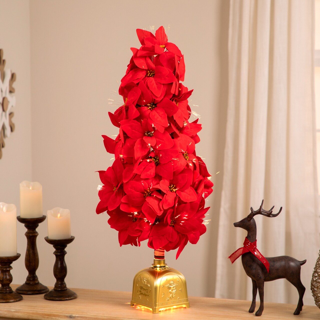 Northlight Pre-Lit Fiber Optic Color Changing Red Poinsettia Christmas Tree - 3'